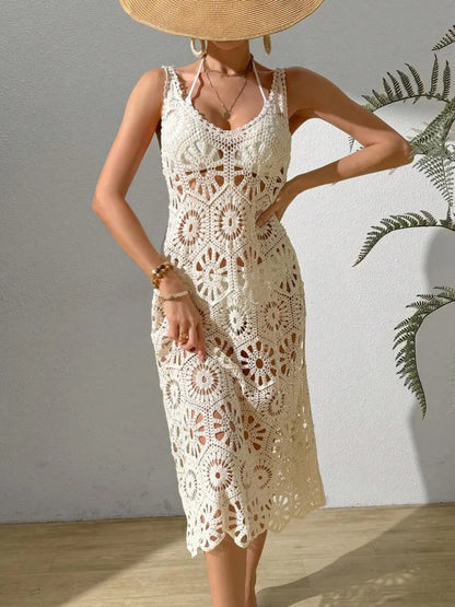 3D Blumen Strickkleid – Langes Kleid mit tiefem V-Ausschnitt, rückenfrei und Schnürdesign. Stilvoll und luftig für einen unvergesslichen Sommerlook.