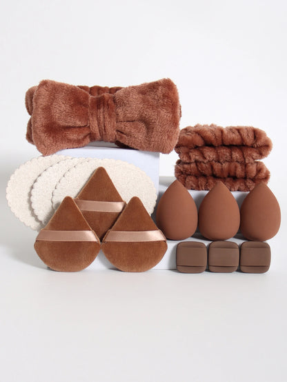 Make-up Schwammset – 15-teiliges Set mit Beauty-Eiern, Puderquasten, Stirnband und Armbändern für müheloses Auftragen und Abschminken