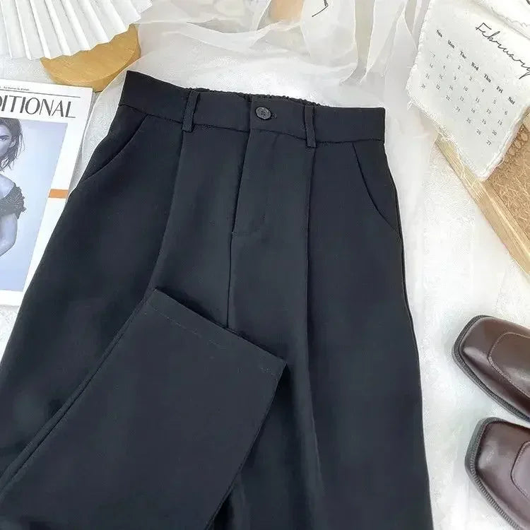 Pantalon harem taille haute noir – Pantalon de loisirs élastique pour le bureau et le quotidien