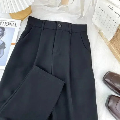Pantalon harem taille haute noir – Pantalon de loisirs élastique pour le bureau et le quotidien