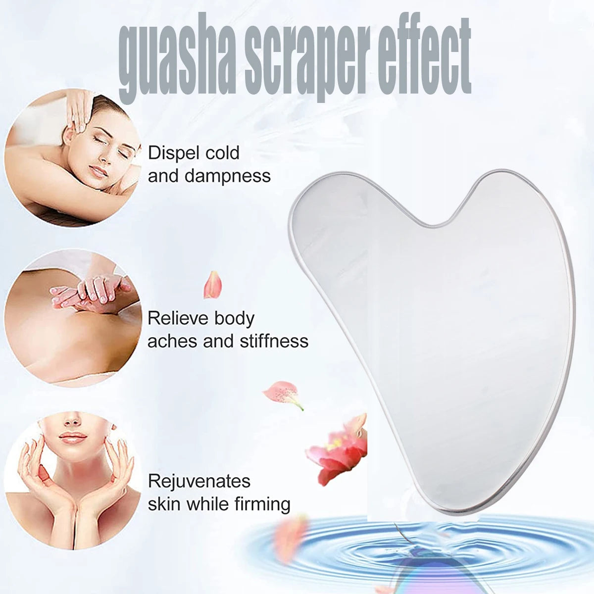 Gua Sha Schaber aus Edelstahl – für Gesicht und Körper, ideal zur Hautpflege, Entspannung und Detox-Massage zu Hause.