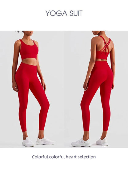 Conjunto de fitness de 2 piezas con sujetador deportivo tipo push-up y leggings – cómodo, de soporte e ideal para el gimnasio, yoga o pilates.