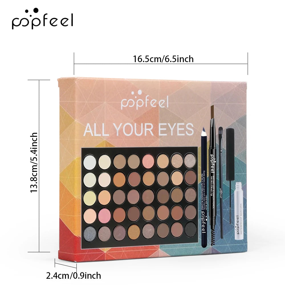 POPFEEL Eye Make-up Set mit Lidschattenpalette, Eyeliner, Mascara & Brauenstift – praktisches Komplett-Set, perfekt als Geschenk für Make-up-Fans.