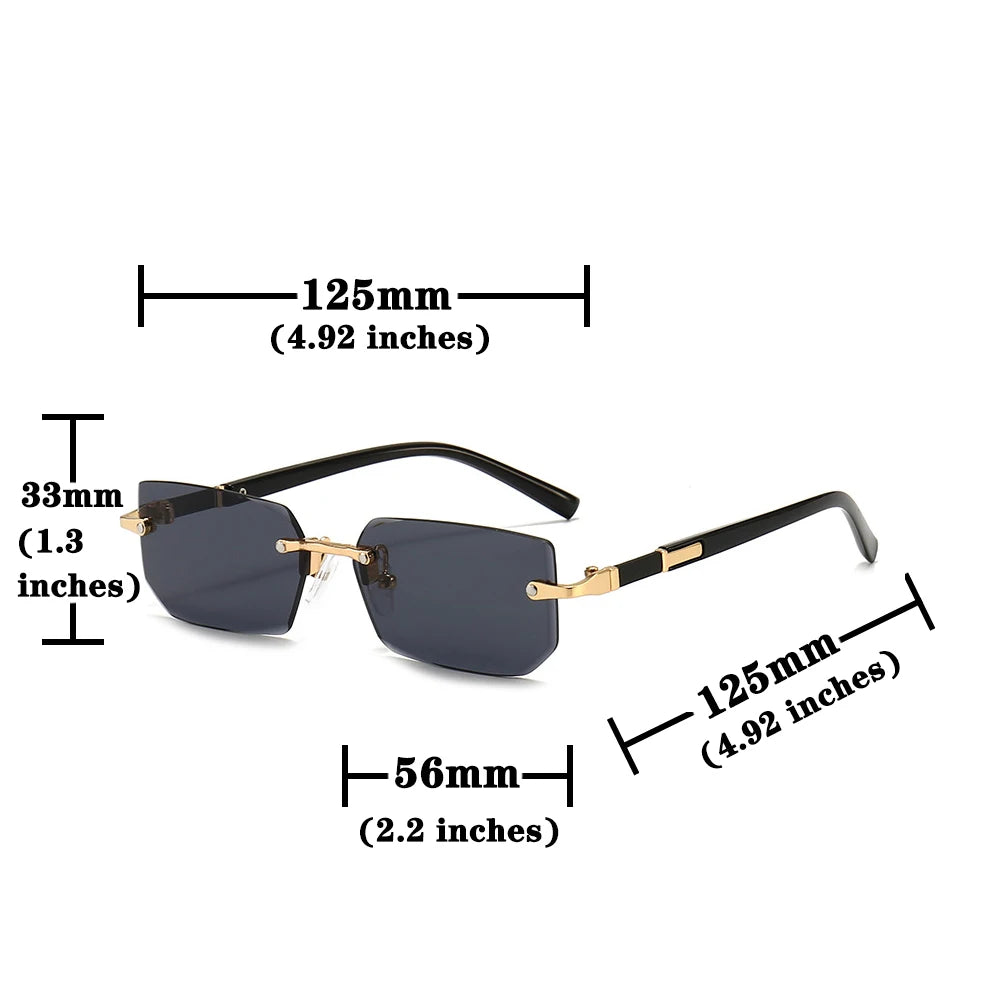 Modische randlose Rechteck-Sonnenbrille – unisex, leicht & stylisch, ideal für Sommer, Reisen oder trendige Alltagslooks.