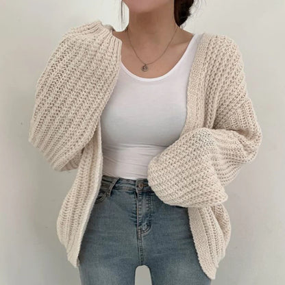 Vintage-Strickcardigan im Harajuku-Stil mit Puffärmeln – locker, cozy und perfekt für lässige Y2K- und Streetwear-Looks.