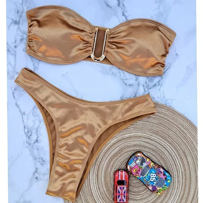 Bandeau Bikini – Zweiteiliges Set in Uni-Farben