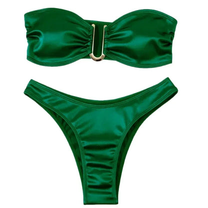 Bandeau Bikini – Zweiteiliges Set in Uni-Farben