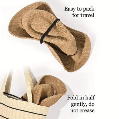 Western Cowboyhut mit breiter Krempe und Windband – stylischer Unisex-Sonnenschutz für draußen.