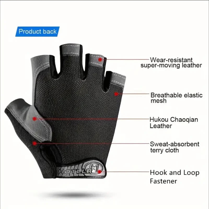 Halbfinger-Sporthandschuhe – atmungsaktiv, rutschfest und stoßdämpfend – ideal für Radfahren, Fitness oder Outdoor-Aktivitäten.