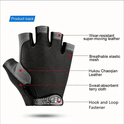 Halbfinger-Sporthandschuhe – atmungsaktiv, rutschfest und stoßdämpfend – ideal für Radfahren, Fitness oder Outdoor-Aktivitäten.