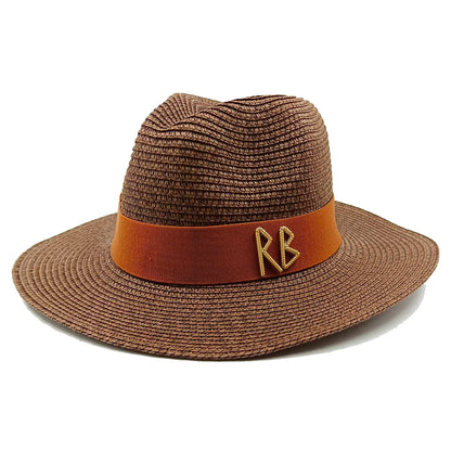 2024 Summer Straw Hat Beach Hat Women's Seaside Sun Hat Vacation Bow Ribbon Flat Top Big Brim Straw Hat