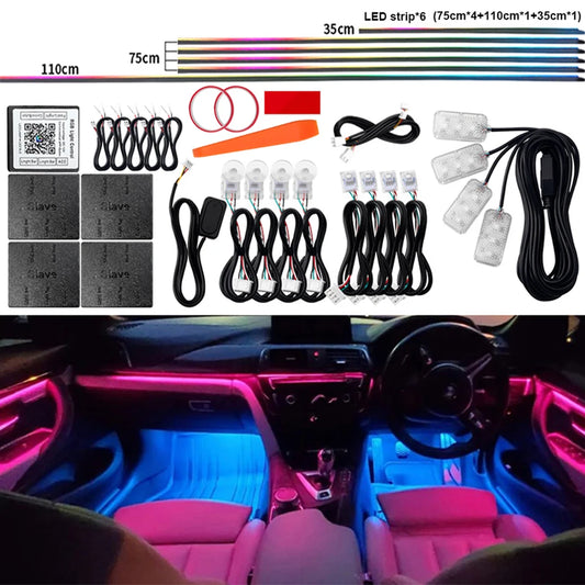 RGB-Ambientebeleuchtung fürs Auto mit 64 Farben – verstecktes Acryl-Design, stylische Lichteffekte für stimmungsvolle Innenräume.