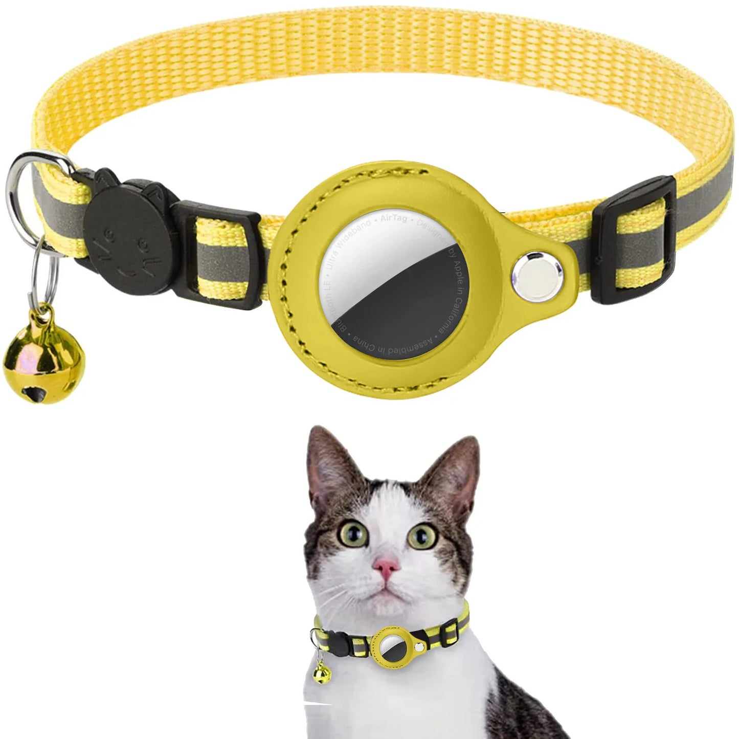 AirTag Katzenhalsband – Verstellbares, reflektierendes Sicherheitsband mit AirTag-Halterung und Glöckchen