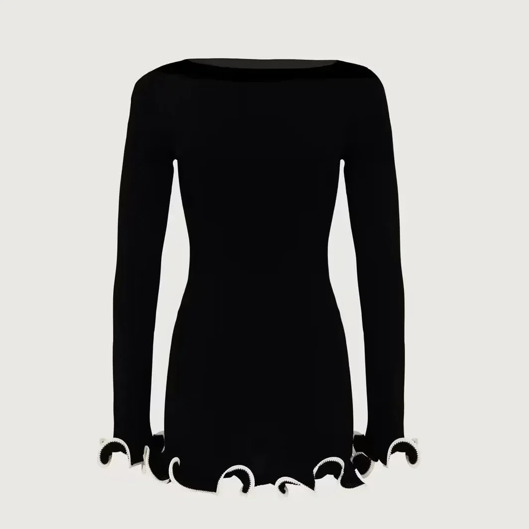 Vestido de punto ajustado con detalles en contraste y mangas largas – elegante, cómodo y perfecto para apariciones con estilo.