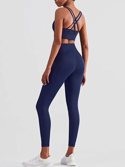 Conjunto de fitness de 2 piezas con sujetador deportivo tipo push-up y leggings – cómodo, de soporte e ideal para el gimnasio, yoga o pilates.