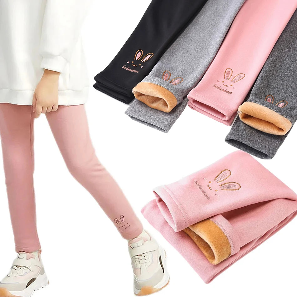 Kinder Thermo-Leggings – Weiche Fleece-Leggings mit Hasenmotiv für Mädchen, warm und modisch