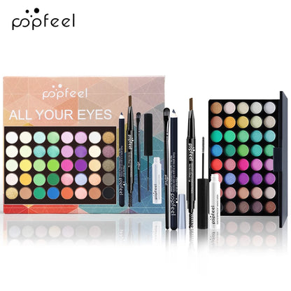 POPFEEL Eye Make-up Set mit Lidschattenpalette, Eyeliner, Mascara & Brauenstift – praktisches Komplett-Set, perfekt als Geschenk für Make-up-Fans.
