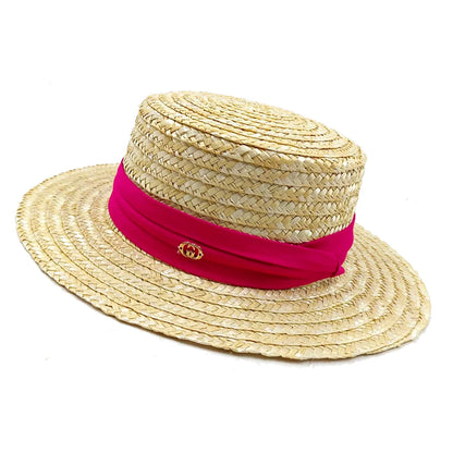 2024 Summer Straw Hat Beach Hat Women's Seaside Sun Hat Vacation Bow Ribbon Flat Top Big Brim Straw Hat