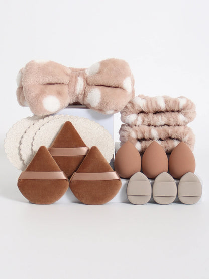 Make-up Schwammset – 15-teiliges Set mit Beauty-Eiern, Puderquasten, Stirnband und Armbändern für müheloses Auftragen und Abschminken