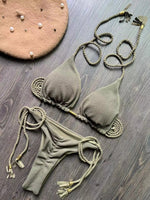 Bikini en bande tressée – Ensemble triangle deux pièces au style brésilien