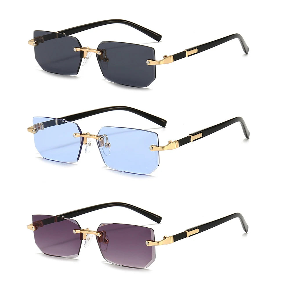 Modische randlose Rechteck-Sonnenbrille – unisex, leicht & stylisch, ideal für Sommer, Reisen oder trendige Alltagslooks.