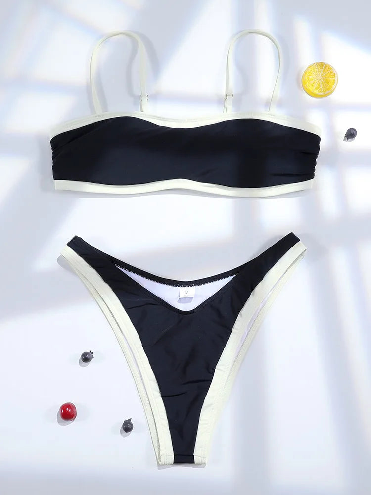 High-Cut Bikini Set – Zweiteiliges Low-Waist Bandage-Design in Uni-Farben