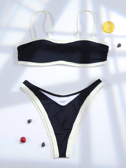High-Cut Bikini Set – Zweiteiliges Low-Waist Bandage-Design in Uni-Farben
