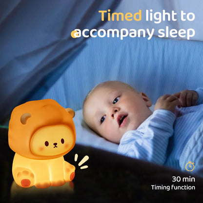 Löwen-Nachtlicht, dimmbar in 3 Stufen und wiederaufladbar – ideal fürs Bett oder Schlafzimmer.