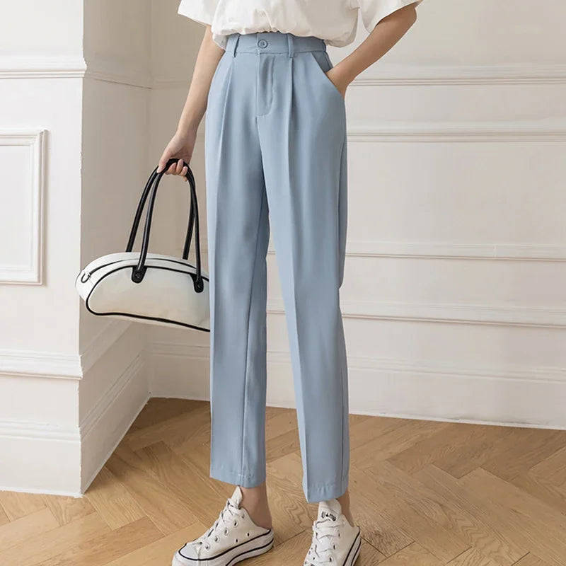 Pantalon harem taille haute noir – Pantalon de loisirs élastique pour le bureau et le quotidien