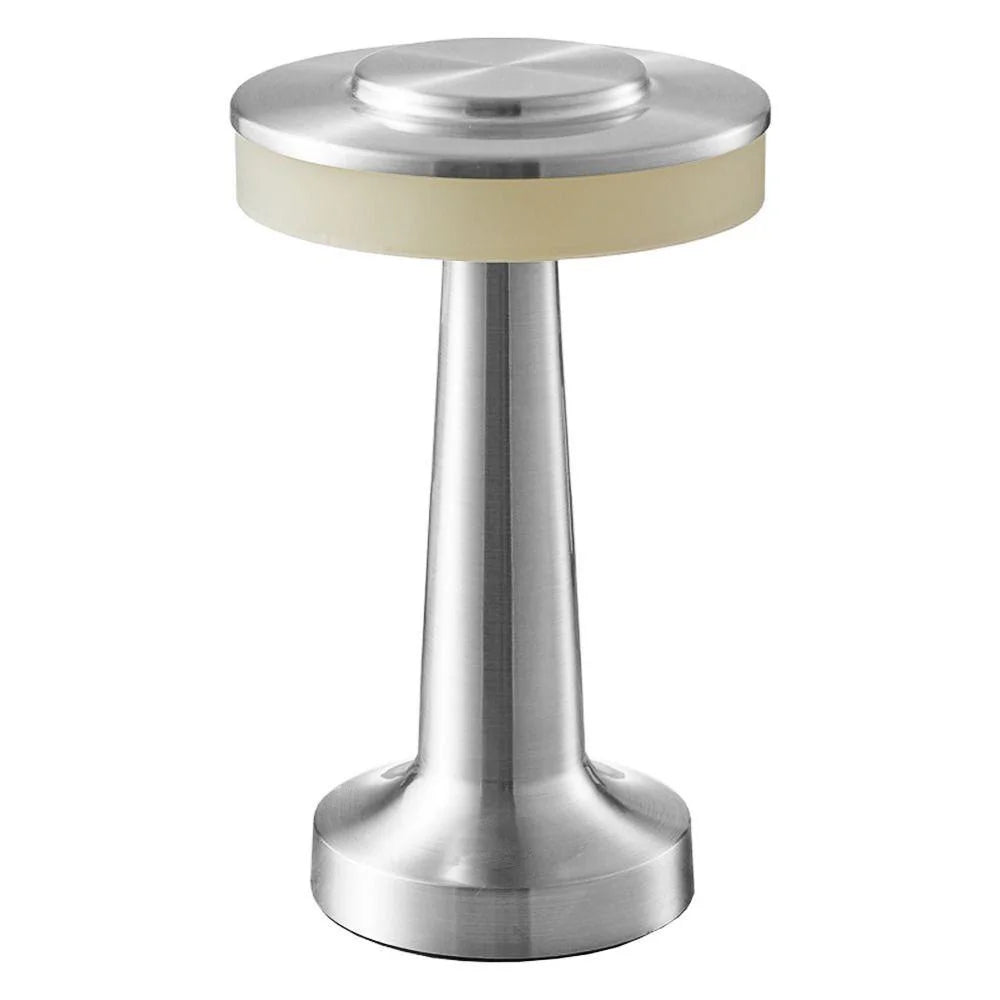 Retro LED-Tischlampe, stufenlos dimmbar und USB-aufladbar – ideal als Ambientelicht oder fürs Camping.
