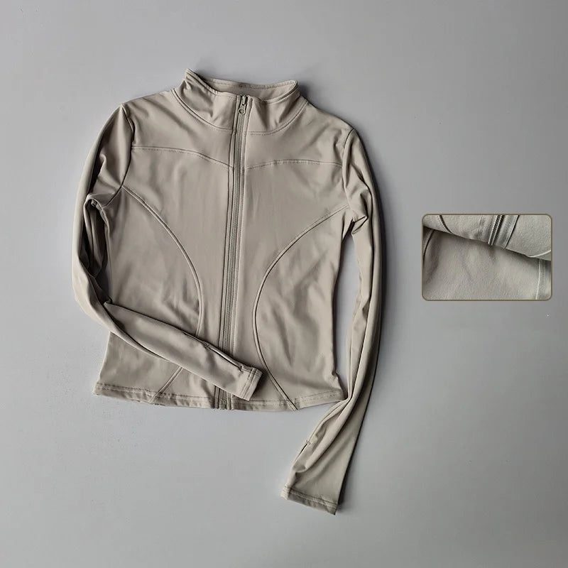 Sportjacke – Langarm Yoga-Jacke mit Reißverschluss, Stehkragen und schnelltrocknendem Material