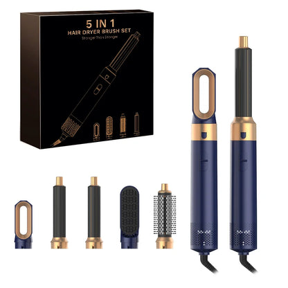 5-in-1 Heißluftstyler mit Föhn, Lockenstab & Glättaufsätzen – vielseitig, leistungsstark und ideal für flexibles Haarstyling zu Hause.