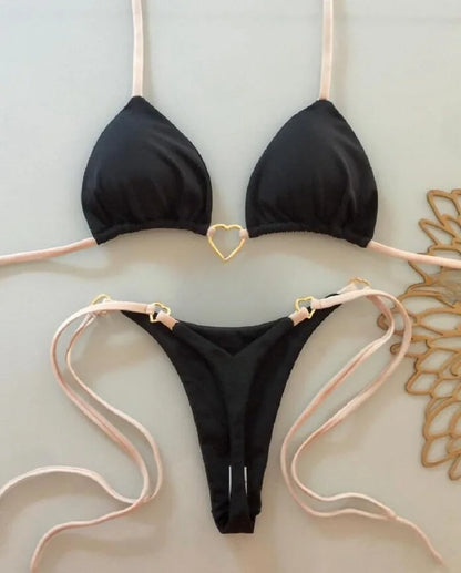 Halter-Bikini Set – Zweiteiliges Triangle-Thong Design in Uni-Farben