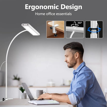 LED-Schreibtischlampe mit flexiblem Hals, stufenlos dimmbar und einstellbarer Lichtfarbe – augenschonend für Büro oder Zuhause.