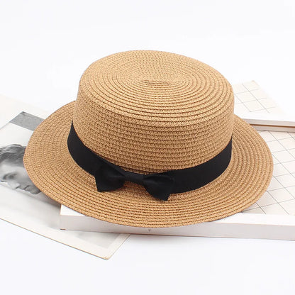 Summer outdoor M letter rhinestone flat brim sun hats Summer women's bowler hat Straw cap for travel shopping