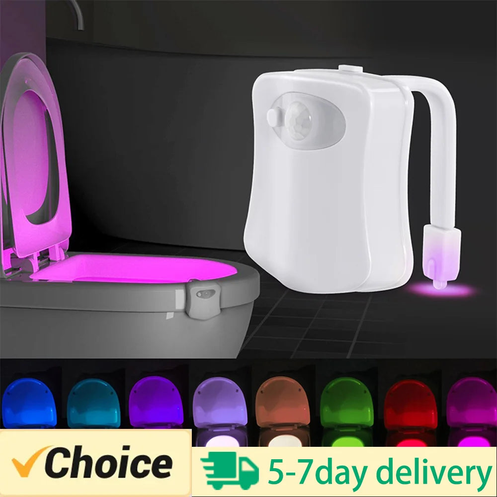 Kabelloses LED-Nachtlicht mit Bewegungssensor und 8 RGB-Farben – ideal fürs Bad oder als Stimmungslicht.