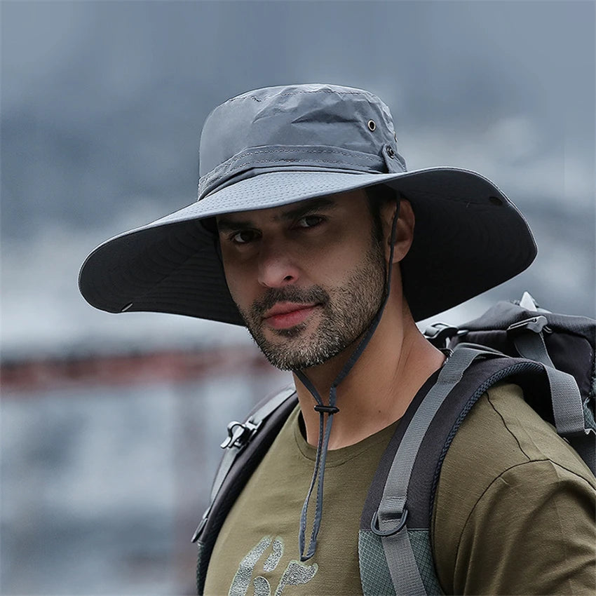 Modischer Bucket Hat im Cowboy-Stil mit breiter Krempe – atmungsaktiv, UV-schützend und ideal für Angeln, Wandern oder Strand.