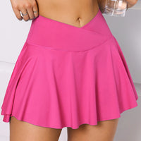 Tennisrock mit Taschen & Crossover-Bund – 2-in-1 Design mit integrierter Shorts, ideal für Tennis, Golf, Running & Workout.