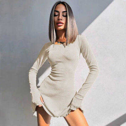 Langärmeliges Strick-Minikleid – Figurbetonter Streetwear-Look für trendige Auftritte
