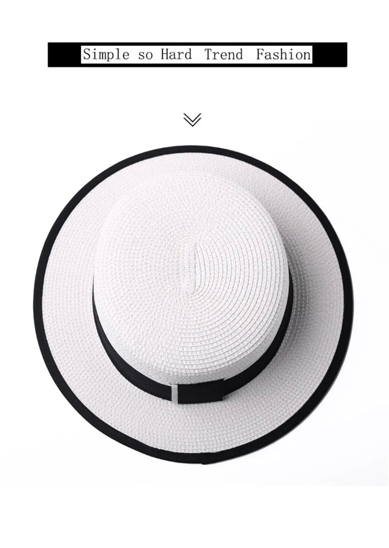 Summer outdoor M letter rhinestone flat brim sun hats Summer women's bowler hat Straw cap for travel shopping
