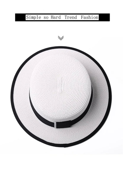 Summer outdoor M letter rhinestone flat brim sun hats Summer women's bowler hat Straw cap for travel shopping