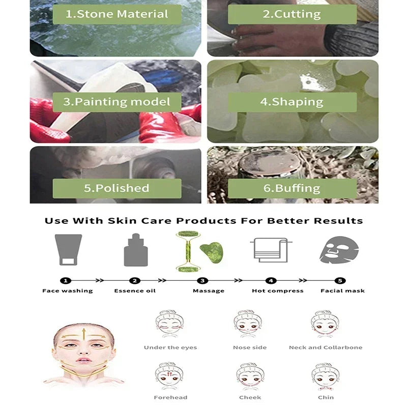 Gua Sha & Jade-Roller Set aus Naturstein – ideal für Gesichtsmassage, Hautpflege und entspannende SPA-Momente zu Hause.