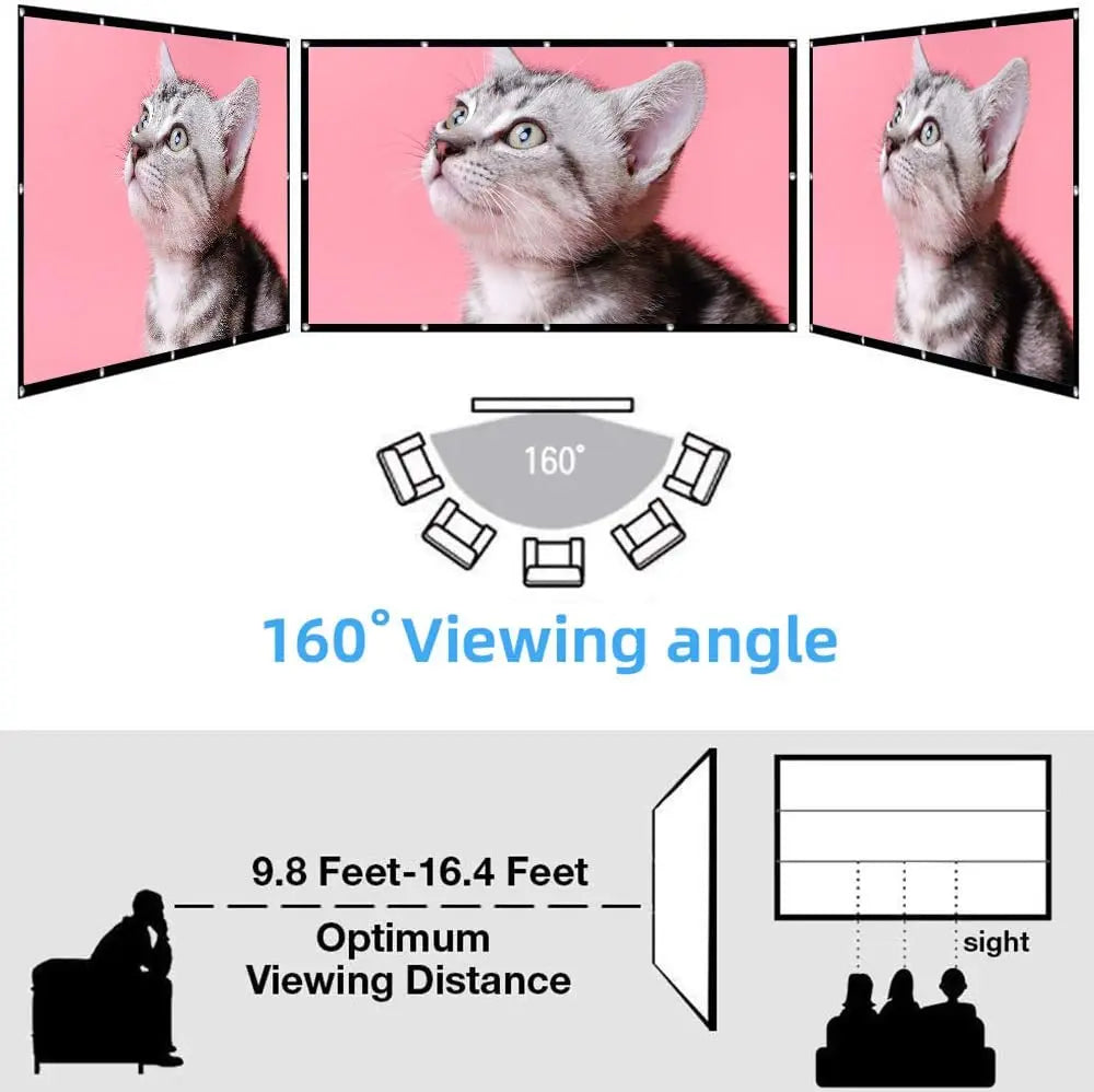 60–200 Zoll tragbare faltbare Projektorleinwand, hohe Dichte, weiß, faltenfrei, weich, 16:9 für innen & außen