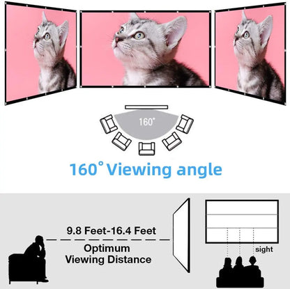 60–200 Zoll tragbare faltbare Projektorleinwand, hohe Dichte, weiß, faltenfrei, weich, 16:9 für innen & außen