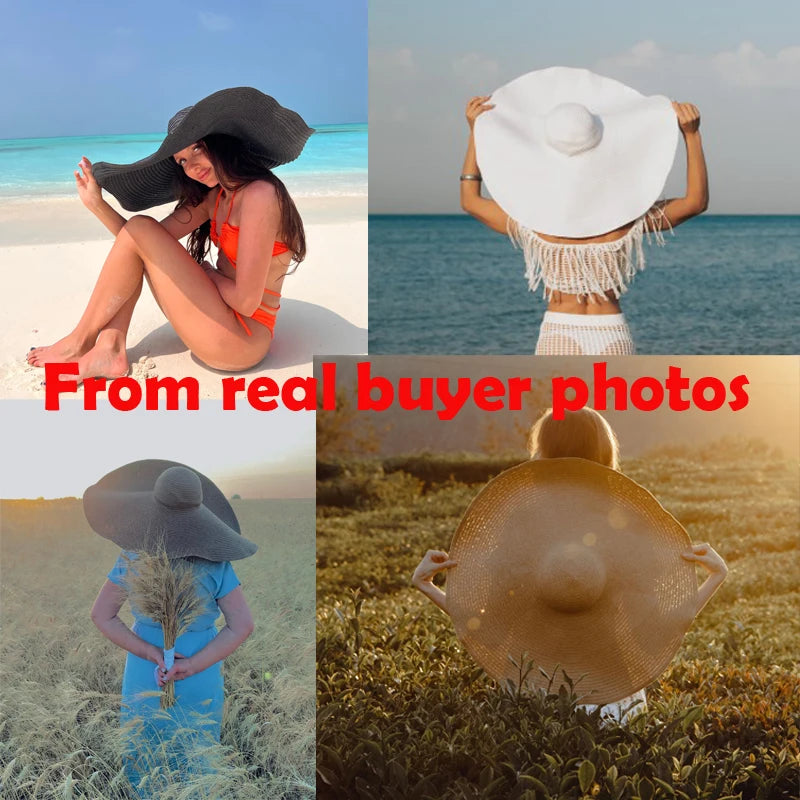 XL Strohhut mit 70 cm Krempe – faltbar, leicht und ideal als UV-Schutz am Strand oder unterwegs.