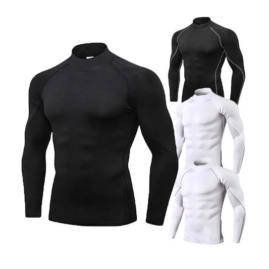 Schnelltrocknendes Kompressionsshirt mit Rollkragen und langen Ärmeln – figurbetont, atmungsaktiv und ideal für Sport oder Alltag.