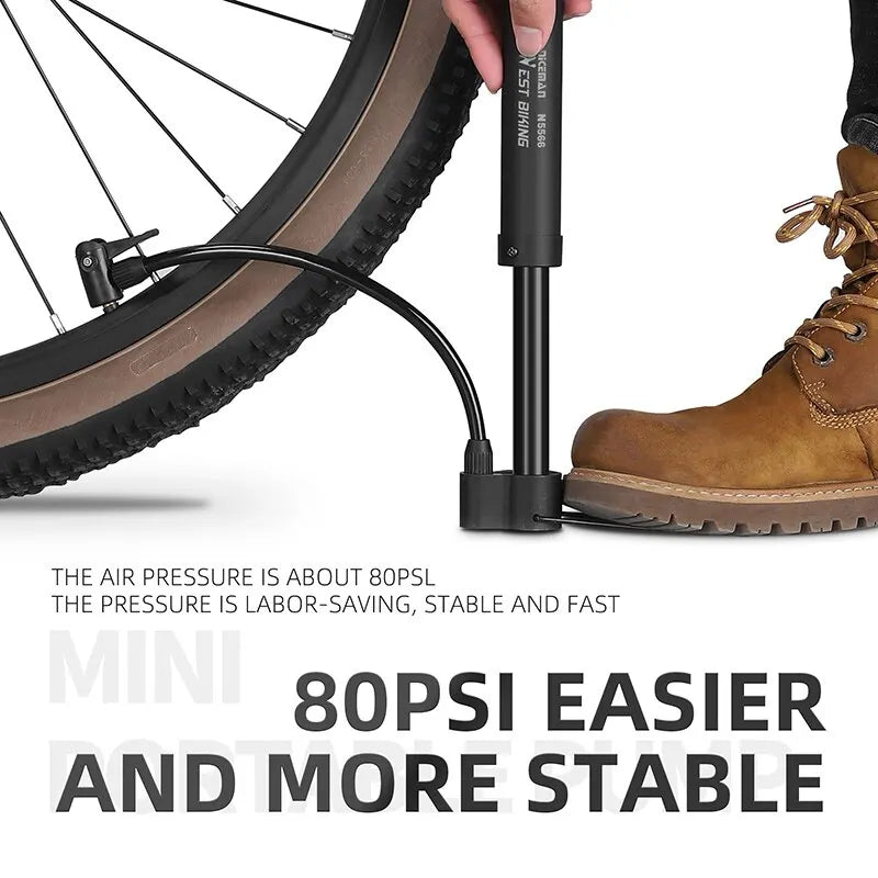 Fahrradpumpe – Handpumpe mit 80 PSI, geeignet für Schrader-Ventile, ideal für Reifen und Ballons