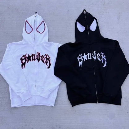 Hoodie à zip intégral Spider – Sweatshirt oversize avec un design graphique accrocheur dans le style Harajuku. Streetwear stylé pour des looks individuels dans le style gothique et Y2K.