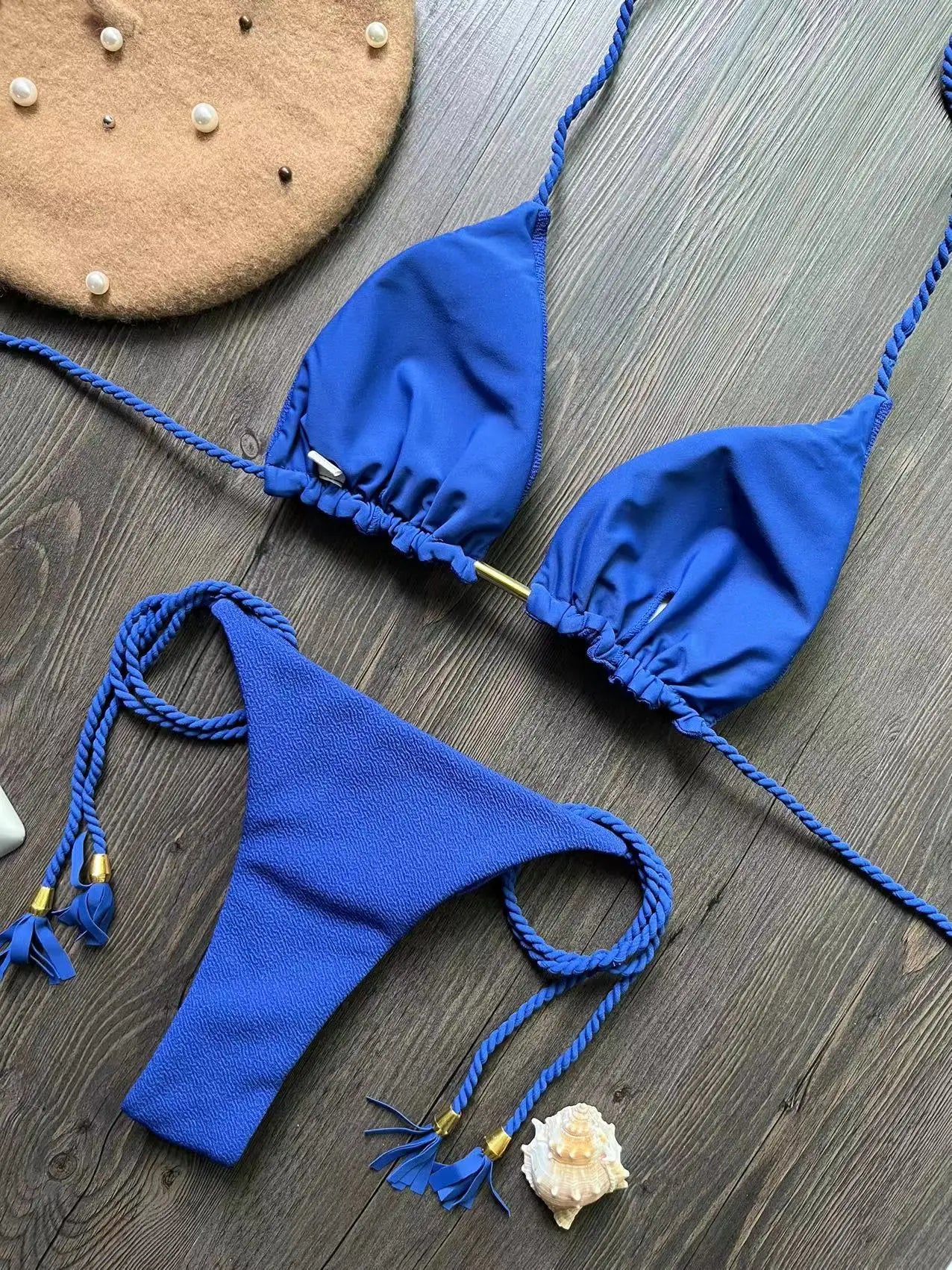 Bikini en bande tressée – Ensemble triangle deux pièces au style brésilien