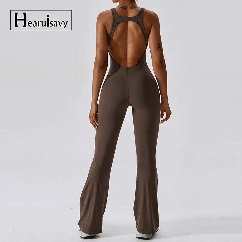 Jumpsuit de fitness avec décolleté en V dans le dos – extensible, ajusté et parfait pour le yoga, l'entraînement ou le workout.